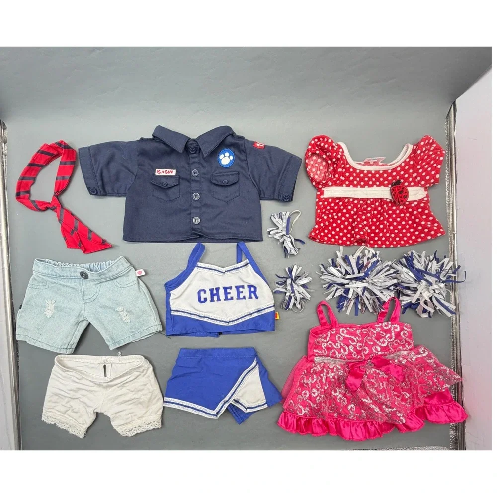 Build A Bear Clothing Lot Cheerleader Outfit Pom Poms Dress Shorts Uniform Tie